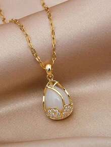 1 件钛钢郁金香项链，流行设计不会褪色，高端女士锁骨链，防过敏，适合日常佩戴和派对 - 金色 - 查看 9