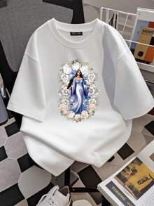 180g pure Cotton Yeja Goddess Sea Religious T shirt Unisex Summer Breathable Casual Stylish Print Round Neck Short Sleeve designer clothes female graphic Top For Everyday Wear Soft Stretched Versatile T-Shirt For Women Casual streetwear Slightly Comfortable fashion - Blanco - Ver 2
