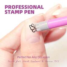 4Pcs Nail Art Stamp Pen Set, Random Pattern Nail Transfer Stamp Printing, Nail Art Stamping Pen With Silicone Heads, Nail Salon & Artist Use - hồng - Xem 7