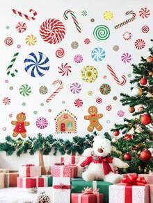 57PCS-57PCS-Adezive pentru fereastră de Crăciun, model nou, cu model de turtă dulce, pentru fereastră, pentru sticlă, față-verso, 3D, Crăciun, bomboane de Crăciun, adezive pentru fereastră, turtă dulce, autocolante cu mentă, pentru decorațiuni de petrecere Candyland, marturii, fereastră, sărbători, decorațiuni de Crăciun, decorațiuni de Crăciun, Crăciun