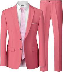 Traje de 2 piezas para hombre Hihawk, conjunto de pantalones sólidos de 2 botones, FGLB Navidad - Rosa - Ver 1