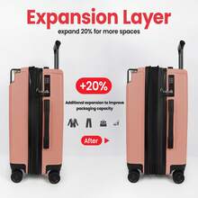 Suitcase Three Size 20"/24"/28",Expandable Hardside With Double Spinner Wheels & TSA Lock,Carry On Luggage Travel Suitcase Suit Case Durable Travel Luggage,Travel And Vacation Companion, Student Suitcase For Back-To-School Season - MEATY-PINK - 查看 6