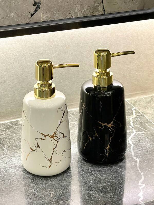 Modern Luxury Gold Pattern Ceramic Refillable Liquid Soap Dispenser, Suitable For Bathroom, Hotel Shower, Shampoo Bottle, Replaceable Body Wash Bottle, Personal Cleansing Soap Dispenser