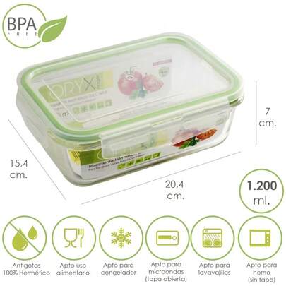  Récipient hermétique rectangulaire en verre ORYX 1200 ml. 20,4 x 15,4 x 7 (h) cm.