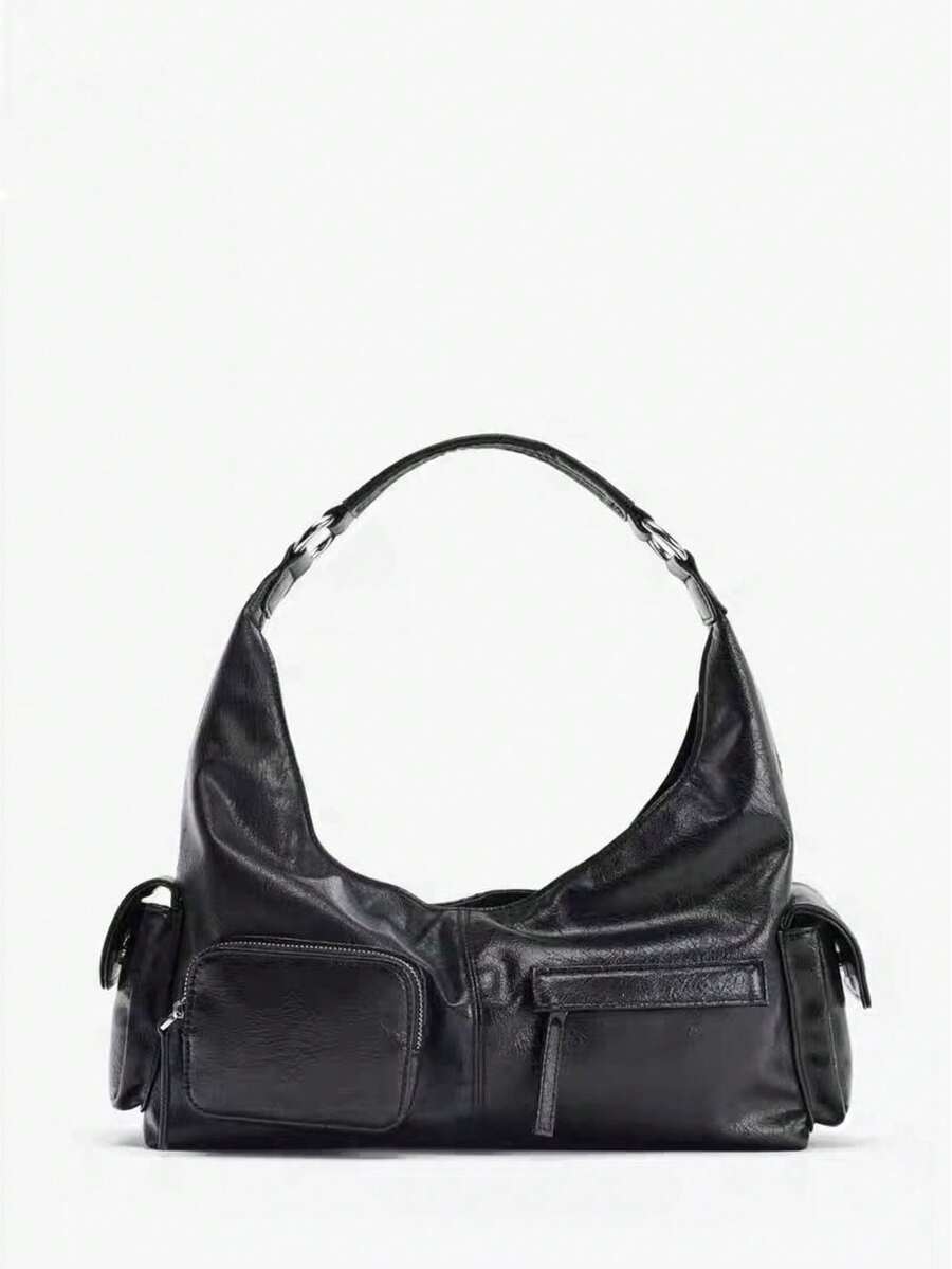 2025秋季新款黑色纹理口袋手提包和单肩包