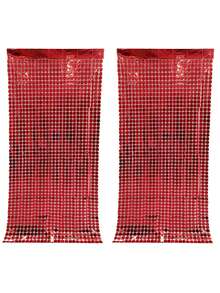 2pcs Square Beaded Curtain, Party Decoration, Birthday Wedding Backdrop Supplies - Red - View 10