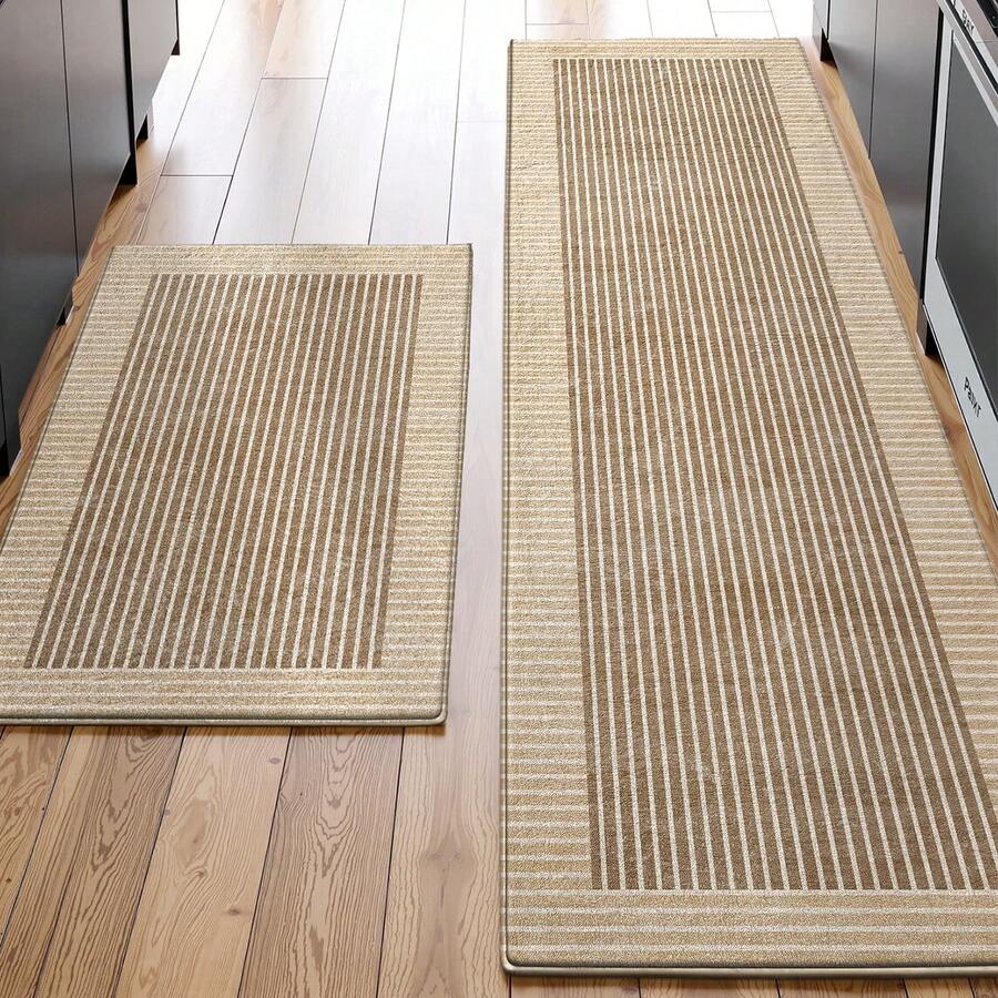 Thick Plush Kitchen Mat, Non-Slip Machine Washable Rug, Comfort Floor Mat For Standing, Home Decor - Màu Khaki - Xem 1