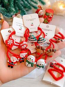 10/2/1 szt. Świąteczne akcesoria do włosów dla dzieci, mała czerwona gumka dla dziewcząt z Mikołajem, reniferem, bałwanem, choinką, wzorem płatka śniegu, prezenty świąteczne dla dzieci, świąteczna gumka do włosów z żywicy, dziewczęca gumka, akcesoria do włosów