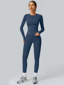 NcmRyu 1 Set Women's Stretchy Tight Cycling, Dance, Fitness, Yoga Activewear Outfit Spring - Blue - View 5
