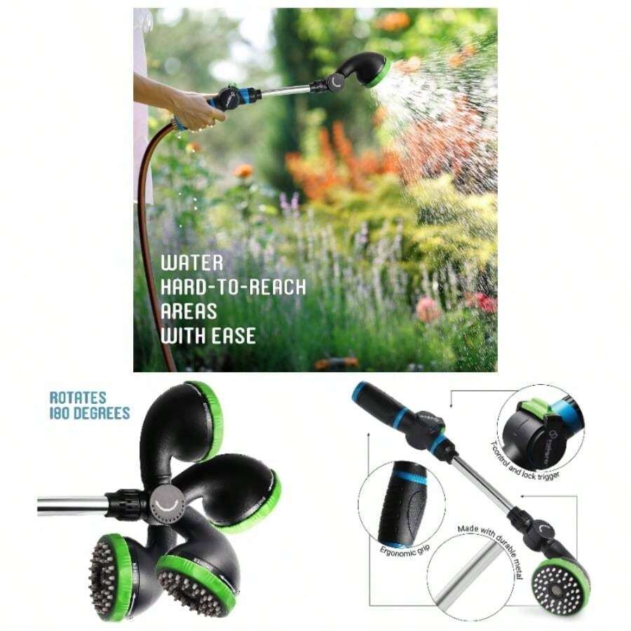 Lawn And Garden Hose Nozzle - Heavy - Duty, Pull - Spray Nozzle - With Thumb Control And 10 Spray Patterns! - Fully Covered Metal Body, Hose Nozzle. - Shower Wand - View 1