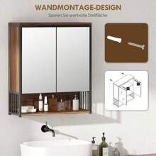 HOMCOM Bathroom Hanging Mirror Cabinet, Bathroom Furniture Made Of MDF, Chipboard, Brown