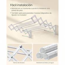 Secadora de Ropa, Tendedero de Pared, Tendedero Acorden, 9 Varillas Escalonadas, Extensible y Plegable, Acero, Negro Tinta MLLR802B01 - Blanco Nube + 61.3W cm - Ver 8