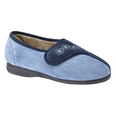 Sleepers Womens/Ladies Gemma Touch Fastening Embroidered Slippers (Navy/Blue) - 100% Mixed - (DF1347)