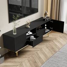 Modern TV Stand, TV Unit With Gold Legs And Gold Trim - Black + Particle Board + 60-69 Inches - View 8