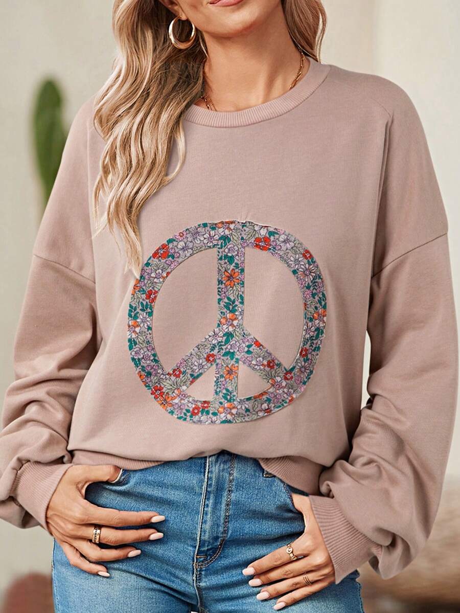 Boho Retro Vintage 60's Vibe Cream Cotton Raglan Lantern Bubble Puff Sleeve Floral Rib Patchwork Top Sweat Shirt Blouse - 山羊 - 查看 1
