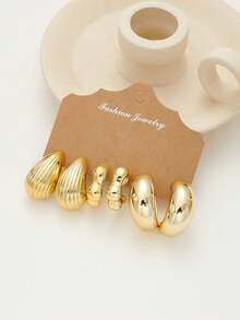 6-18pcs Gold-Tone New Resin & CCB Exaggerated C-Shape Water Drop Earrings Fashion Jewelry Set