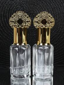 1/2 st 12 ml arabiska åttkantiga klara parfymflaskor i glas med guldfiligran-kronkork, glasdroppare + gratis 3-i-1 påfyllningsverktyg, läckagesäkra påfyllningsbara resebehållare för kosmetika, DIY-aromaterapi, heminredning och present för kvinnor och män - Genomskinlig - Visa 7