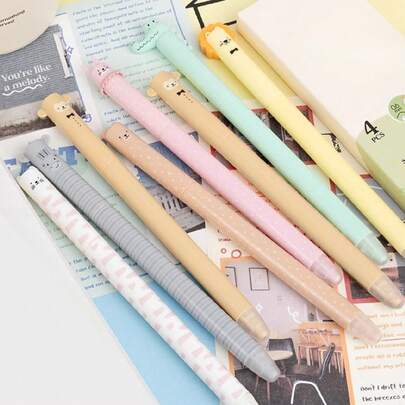 2/5/7pcs Cute Animal Erasable Gel Pens, Various Animal Expression Push-Button Ballpoint Pens, Quick-Drying Thermal Erasable Ballpoint Pens For Elementary Students, Suitable For Children Back To School Exam Gifts