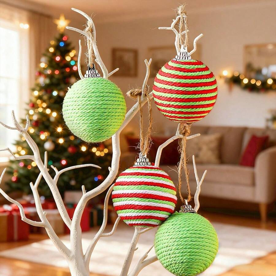 Christmas Hemp Rope Ball Ornaments Set Colorful Christmas Hanging Decorations For Christmas Tree - Army Green - View 1