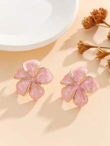 1 Pair Fashion New Style Enamel Flower Shape Stud Earrings Jewelry Gift For Women Girls - Pink - View 1