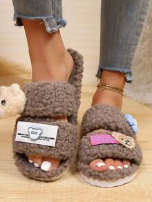 Pantofole in pelliccia sintetica da donna, pantofole a forma di animali, pantofole a forma di orso, pantofole nere, pantofole carine, pantofole di moda, pantofole con suola sottile in EVA, pantofole leggere, pantofole con suola morbida, pantofole silenziose, adatte per pavimenti in legno duro, camera da letto, interno, casa, cortile, ufficio, hotel, tappeto, cartone animato, pantofole soffici, pantofole da donna