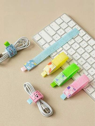 4pcs Colorful Cable Ties, Multifunctional Cable Organizer, Hook And Loop Straps For Computer, Earphone, Wire Management
