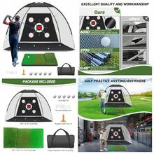 Golf Net With Practice Mat,Golf Hitting Aid Nets 10x7FT For Backyard Driving Chipping Training Swing With Target Mat Balls For Outdoor Indoor,Gifts For Men Dad Him And Golfer - Mặc định - Xem 2