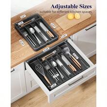 Cutlery Drawer Organiser Kitchen - Adjustable Cutlery Tray Effortless Utensil Sorting, Versatile Kitchen Storage Organisation Solution, 12.13x 1.54x 8.0713.90 Black - 中+黑色 - 查看 4