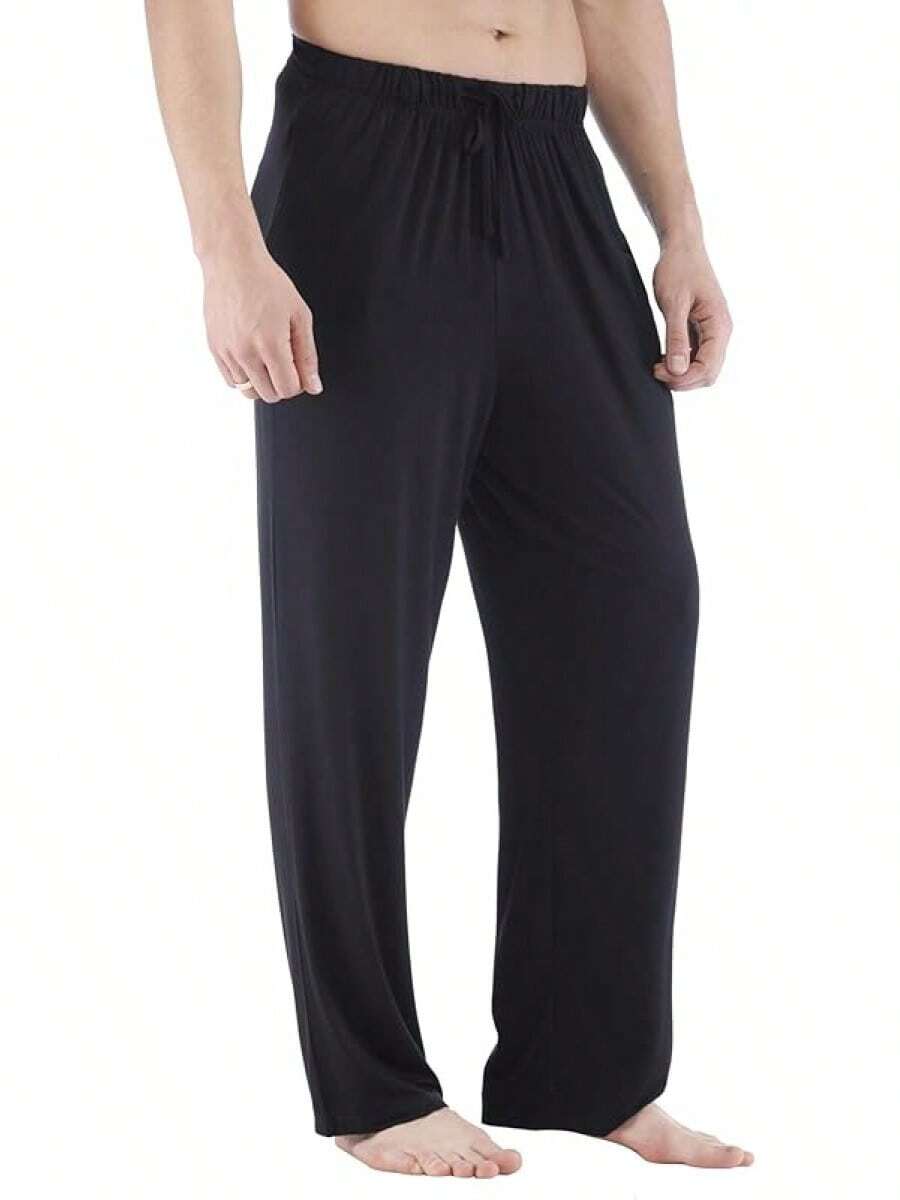 Mens Pajama Pants - Viscose Made From Bamboo, Soft Sleep Pants Comfy Drawstring Lounge Bottom With Pockets Sweatpantshalloween - Black - View 1