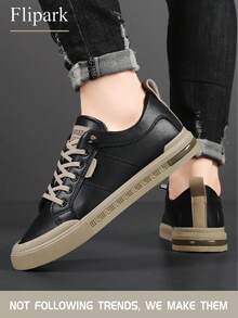 Flipark Universal Fit Men Low-Top Solid Casual Skateboard Shoes - Adjustable Buckle, Non-Slip, Comfy, Breathable, Lightweight, PU Upper, PVC Sole, Perfect For Outdoor Walking, Hiking, Jogging In All Seasons