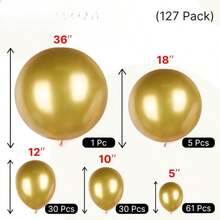 127pcs Balloons,  Balloons Different Sizes Pack Of 36 Inch 18 Inch 12 Inch 10 Inch 5 Inch Balloons For Balloon Garland - Trending, Best Seller, New Arrival, Party Supplies, Elegant Decor, Party Decoration, Wedding & Birthday - 金色 - 查看 4