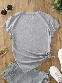 Playera camiseta gráfica dama mujer manga corta cuello redondo básica cómoda fresca ligera moderna juvenil casual estampado frase religiosa tiempo de dios es perfecto letras cristiana corazón - Gris - Ver 2