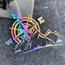 Reflective Jungle Adventure Compass Sticker High-Visibility Night Safety Durable PVC Waterproof Self-Adhesive Vehicle Decoration For Motorcycle Car Bicycle Off-Road Outdoor Adventure Travel Gift, Reflective Jungle Adventure Compass Sticker - 16.5cm X 12.2cm