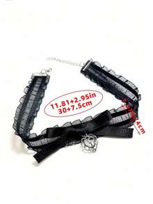 1個女士哥特風格黑色蕾絲頸帶,帶有愛心和吊墜設計,適合派對、攝影、度假旅行等多種場合 - 黑色 - 查看 5