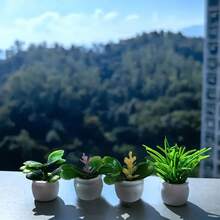 4/8 bucăți mini plante artificiale în ghiveci - bonsai artificiali realiști și verdeață florală, ghivece pătrate din rășină durabilă, nu necesită electricitate, plante în ghiveci vesele - decor multifuncțional pentru case mici, mini grădini, decorațiuni generale de sărbători, ghivece de flori artificiale în miniatură, verdeață simulată în ghiveci - Verde - Vizualizare 11