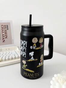 SNOOPY 1 件史努比 50 盎司大容量保温杯，便携式旅行杯，不锈钢咖啡杯带吸管