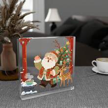 1 pièce (10*10CM/4*4in) Ornement de Noël en forme de cœur en cristal acrylique, scène de la Nativité avec la Vierge Marie, un âne, des moutons, un halo, une étoile et un design artistique religieux. Cadeau parfait pour Thanksgiving et Noël, convient pour la décoration de bureau, l'étagère, la décoration de fête - Style artisanal moderne