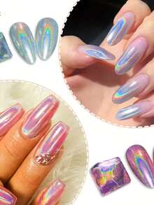 12 Colors/Set Holographic Nail Polish, 3D Mirror Effect Metallic Glitter Powder, DIY Nail Art Design - 彩色 - 查看 2