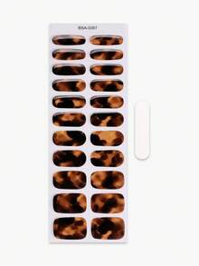 22片Hayley免UV凝胶美甲贴纸，秋季玳瑁渐变设计自粘凝胶美甲贴纸，易于粘贴和卸除，无UV损伤，适合女性DIY美甲，美甲用品 - 棕色 - 查看 4