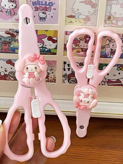 Sanrio 1pc Sanrio Melody Handmade Scissors, Kitchen And Household Scissors, Office Sticker Cutting, Cute Cartoon Design, Suitable For School And Office Supplies, Very Suitable For Students To Use, Halloween And Christmas Gifts