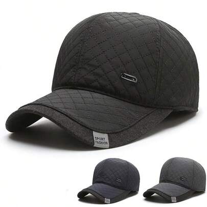 1pc Solid Color Quilted Casual Warm Fleece Ear Protection Baseball Cap