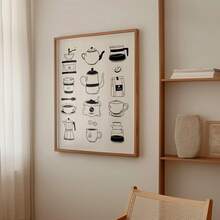 1幅装裱帆布墙画，咖啡主题海报，咖啡指南装饰艺术海报，包含各种咖啡类型——浓缩咖啡、拿铁、卡布奇诺，厨房墙面装饰，送给咖啡爱好者的礼物，家居装饰——竖版，墙面艺术 - 彩色 - 查看 7