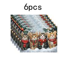 1 pièce/4 pièces/6 pièces Vaisselle avec motif de chat de Noël dans la neige, vaisselle thermoprotectrice, vaisselle en polyester lavable en machine, vaisselle de protection, décoration centrale, décoration quotidienne pour le salon familial, convient pour la décoration de rassemblement de groupe - Multicolore - Voir 14