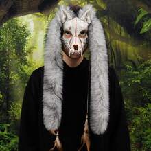 Halloween Carnival Fashion Animal Mask Fox Mask With Fake Fur Head Costume COS Werewolf Mask - Burgundy - View 8