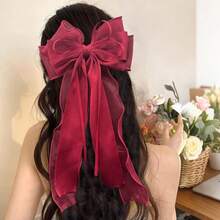 1 Piece Elegant Satin Bow Hair Clip For Women - Long Ribbon Tassel, Perfect For Weddings, Valentine's Day Parties, And Special Occasions - d - 查看 3