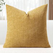 1 Vỏ gối trang trí họa tiết màu vàng trơn, Vỏ gối trang trại hiện đại họa tiết 3D thoáng khí cho phòng ngủ, phòng khách, ghế dài, xe hơi, thích hợp cho mùa xuân, hè, thu, đông - Vàng - Xem 11