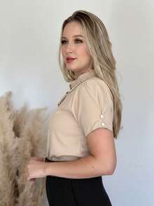 Women's Evangelical Social Short-Sleeve Blouse - 裸體 - 查看 3