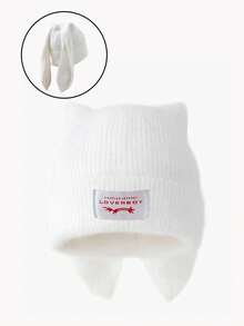 1pc Men's Personalized Cat Ear Sewn Label Y2K Fluffy Long Ear Knit Beanie, Suitable For Autumn/Winter Warmth And Daily Wear Winter Clothing - C - View 21