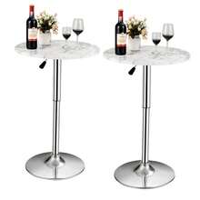 GOFLAME 2 Pack Modern Bar Table With Marble Patterns, Height Adjustable & 360° Swivel Counter Table, Multifunctional Round Pub Table, Counter-Dining Table For Home, Restaurant & Cafe - White - View 1