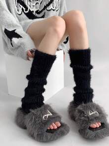 1双蓬松羽毛针织腿套，厚实宽松款，Y2K风格可爱腿套，可作手套使用，秋冬季保暖舒适 - 彩色 - 查看 10